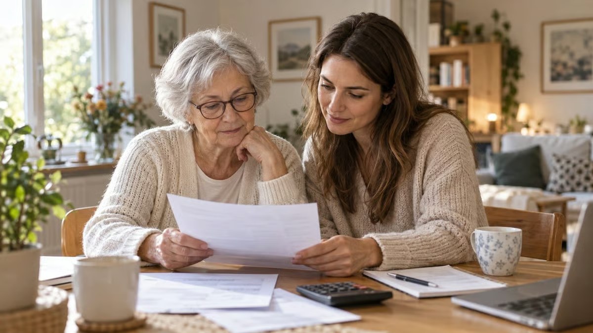 Parent donnant une enveloppe d'argent à son enfant adulte